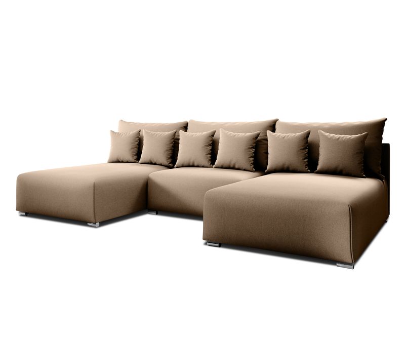 Canapé Panoramique En Tissu Beige Ederra U 300/190/91 Cm - Avec Coffre Et Fonction Lit