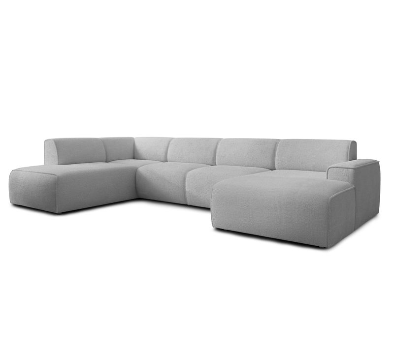 Canapé Panoramique Gauche En Tissu Didim U 378/220/78 Cm - Gris Clair