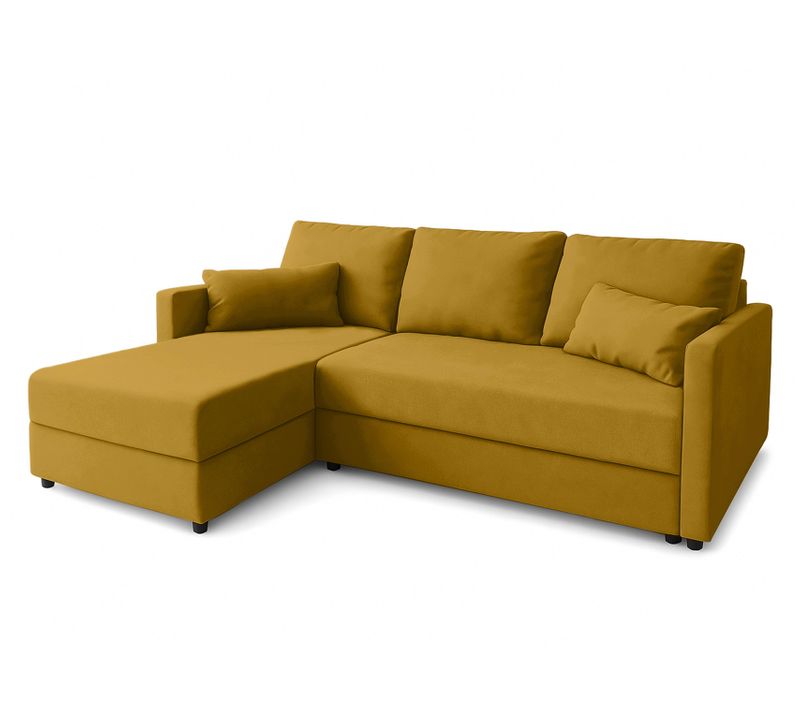 Canapé D’angle Réversible En Tissu Jaune Dolceo 226/140/78 Cm – Avec Coffre Et Fonction Lit