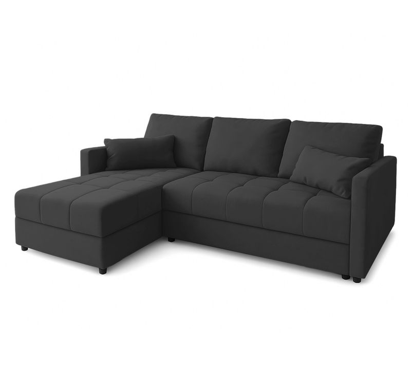 Canapé D’angle Réversible Capitonné En Tissu Taupe Dolceo 226/140/78 Cm – Coffre + Lit