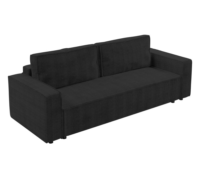 Canapé Convertible 3 Places En Velours Côtelé Gris Foncé Aydin 238/94/85 Cm - Coffre + Lit