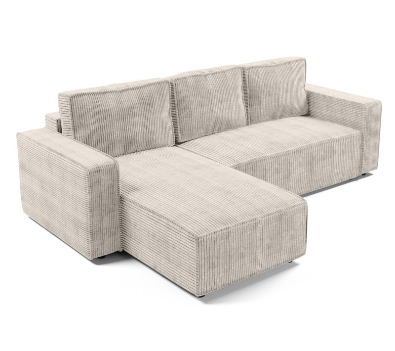 Canapé D'angle Réversible En Velours Côtelé Crème Aydin L 258/169/85 Cm - Coffre + Lit