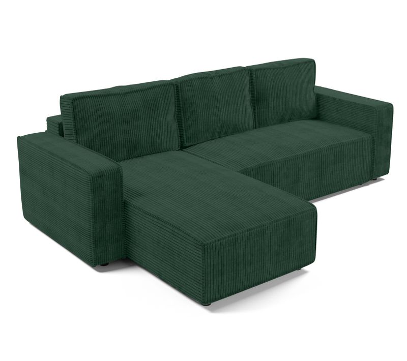 Canapé D'angle Réversible En Velours Côtelé Vert Foncé Aydin L 258/169/85 Cm - Coffre + Lit