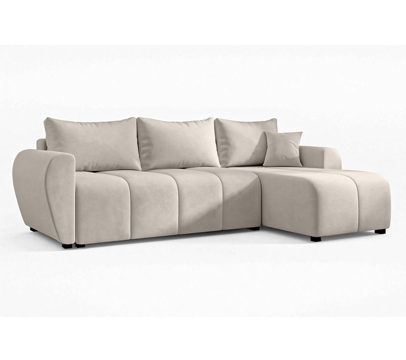 Canapé D'angle Droit En Tissu Beige Malatya 246/145/82 Cm - Avec Coffre Et Fonction Lit