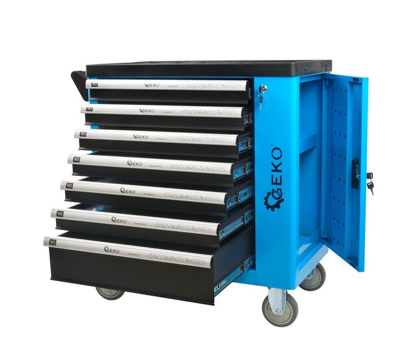 Servante D'atelier Professionnelle Avec Outils En Chrome Vanadium 7 Tiroirs 243 Pièces Bleu