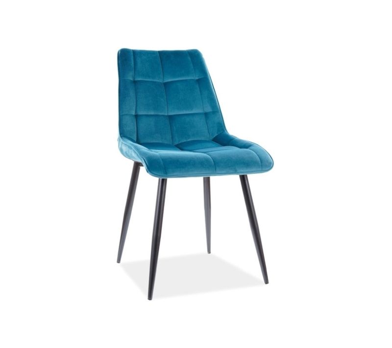 Chaise Chic En Velours Matelassé - Bleu Canard - H 88 Cm