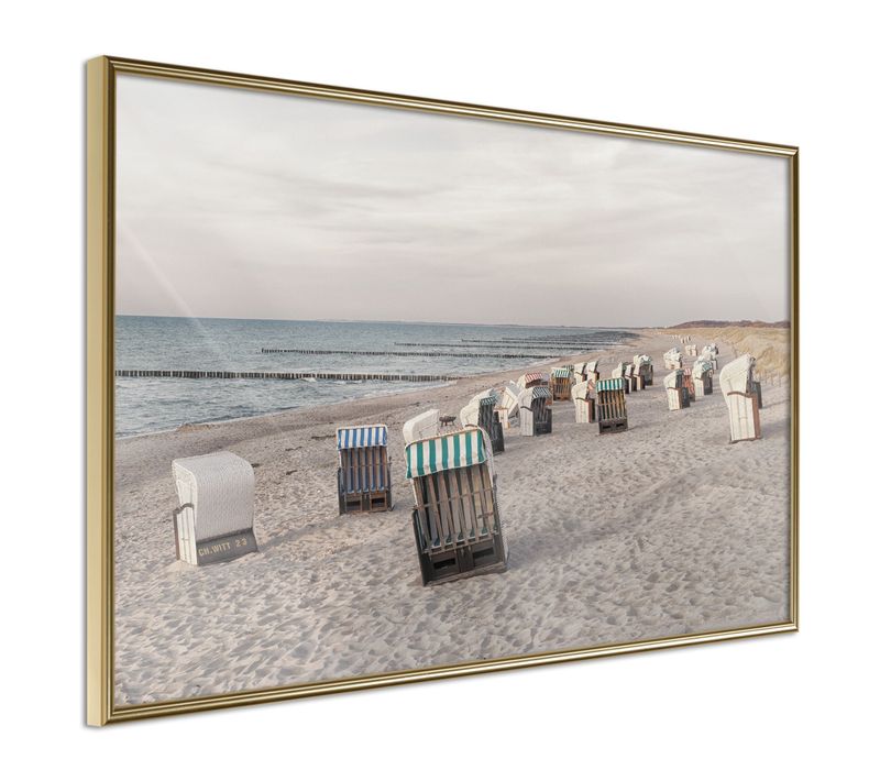 Affiche Murale Encadrée "baltic Beach Chairs" 60 X 40 Cm Doré