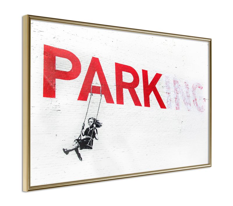 Affiche Murale Encadrée "banksy Parking" 30 X 20 Cm Doré