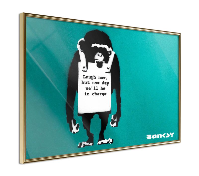 Affiche Murale Encadrée "banksy Laugh Now" 30 X 20 Cm Doré