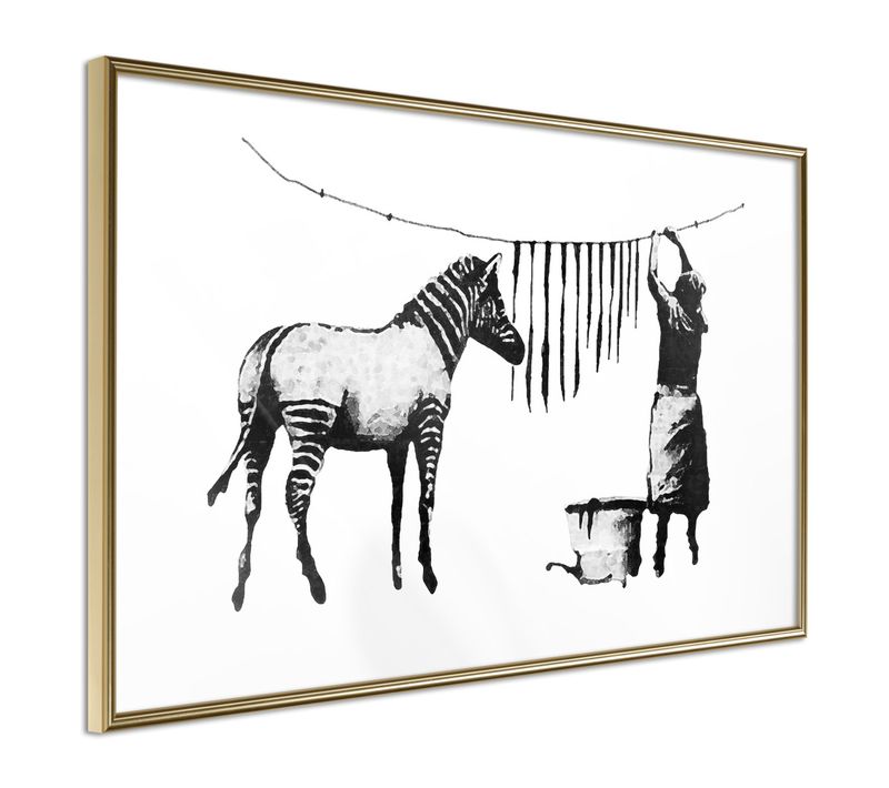 Affiche Murale Encadrée "banksy Washing Zebra Stripes" 45 X 30 Cm Doré