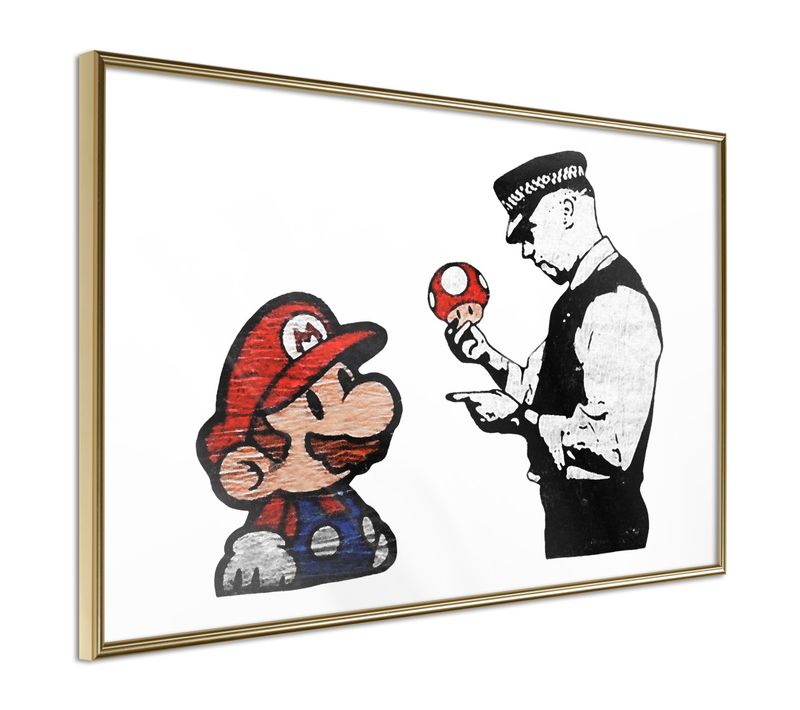 Affiche Murale Encadrée "banksy Mario And Copper" 45 X 30 Cm Doré