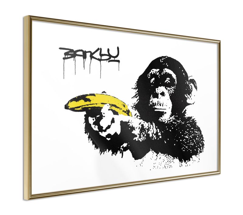 Affiche Murale Encadrée "banksy Banana Gun Ii" 45 X 30 Cm Doré