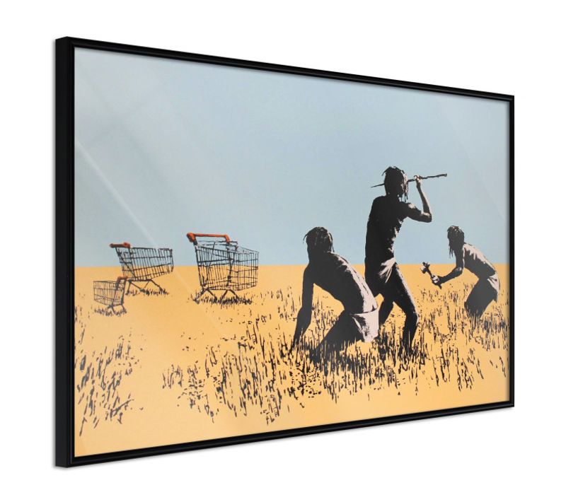 Affiche Murale Encadrée "banksy Trolley Hunters" 60 X 40 Cm Noir
