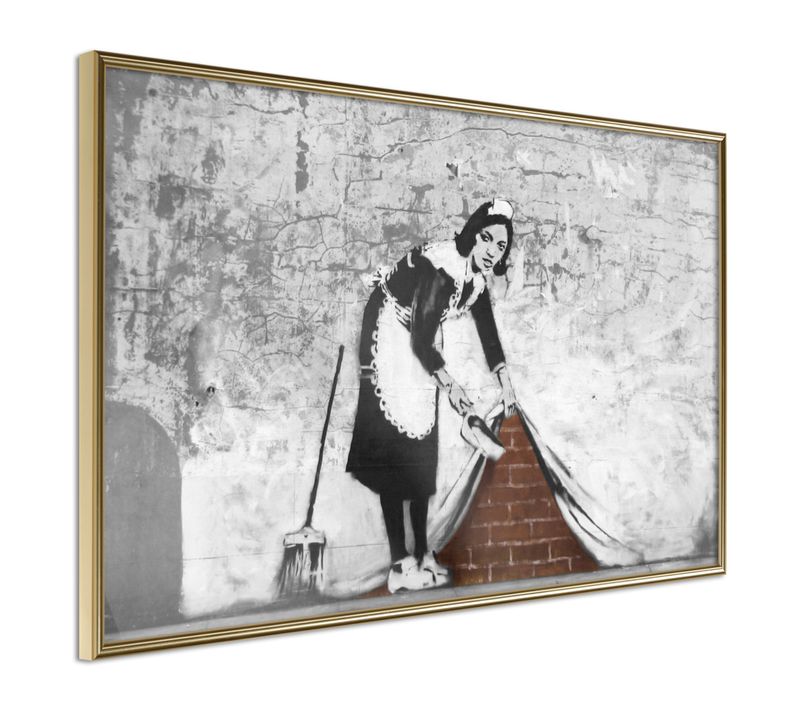 Affiche Murale Encadrée "banksy Sweep It Under The Carpet" 30 X 20 Cm Doré