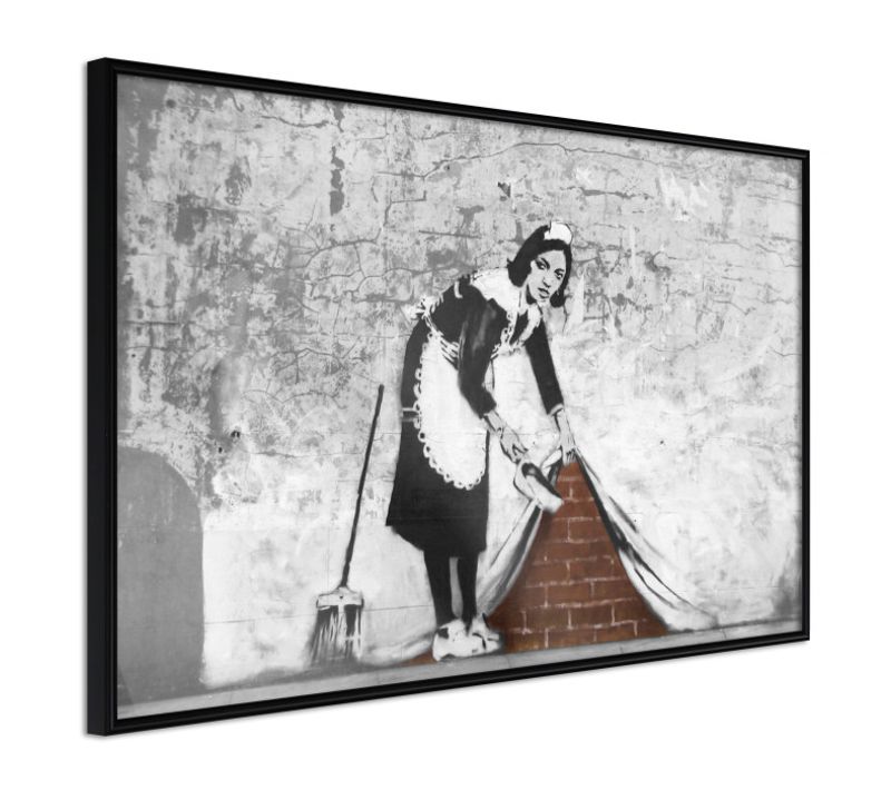 Affiche Murale Encadrée "banksy Sweep It Under The Carpet" 90 X 60 Cm Noir