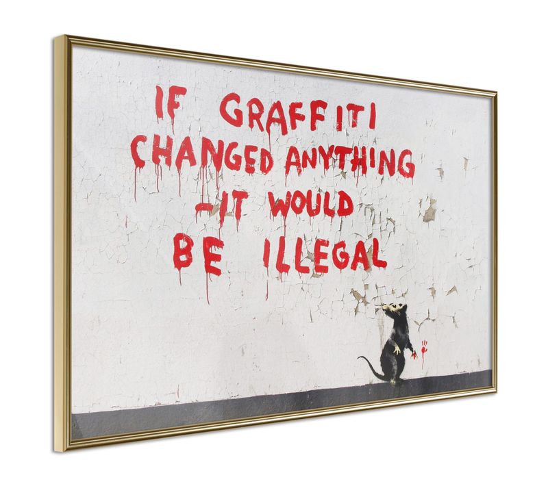 Affiche Murale Encadrée "banksy If Graffiti Changed Anything" 60 X 40 Cm Doré