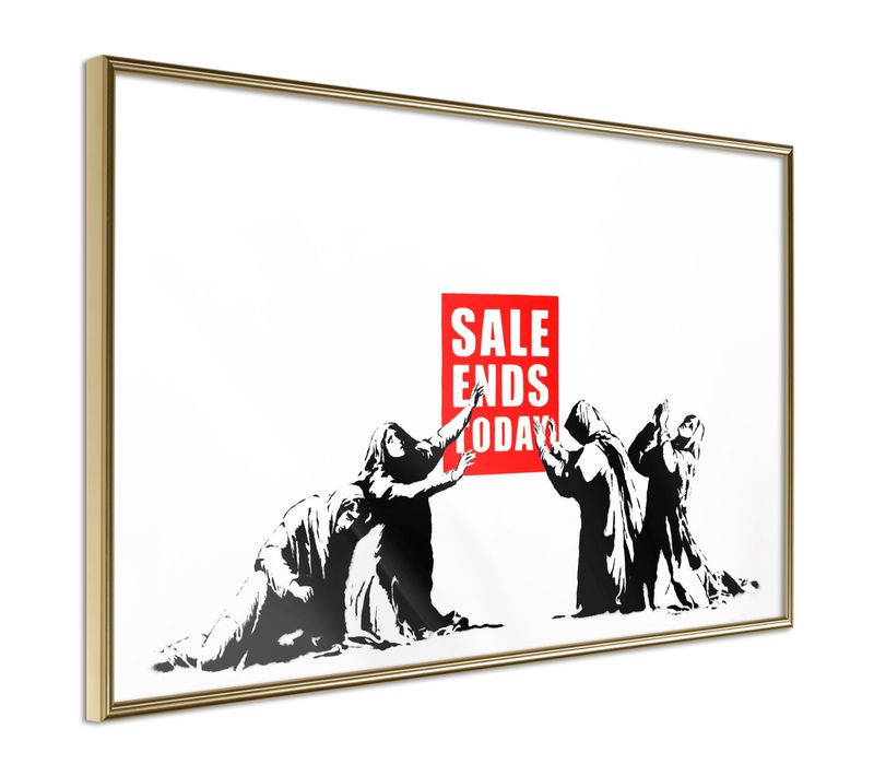 Affiche Murale Encadrée "banksy Sale Ends" 30 X 20 Cm Doré