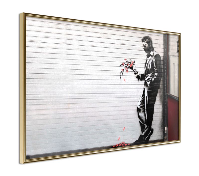 Affiche Murale Encadrée "banksy Waiting In Vain" 60 X 40 Cm Doré