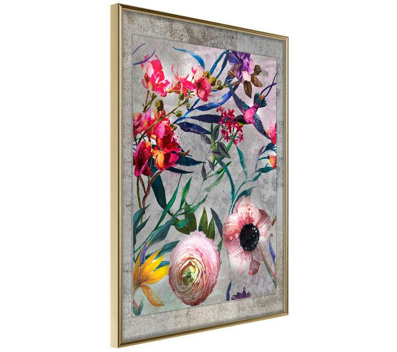 Affiche Murale Encadrée "scattered Flowers" 21 X 30 Cm Doré