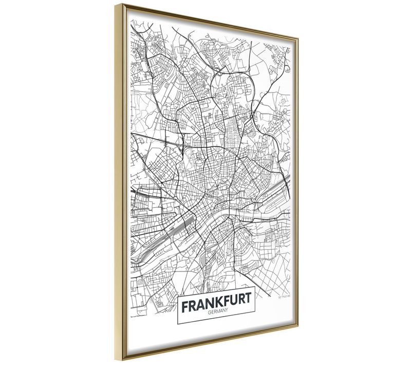 Affiche Murale Encadrée "city Map Frankfurt" 30 X 42 Cm Doré
