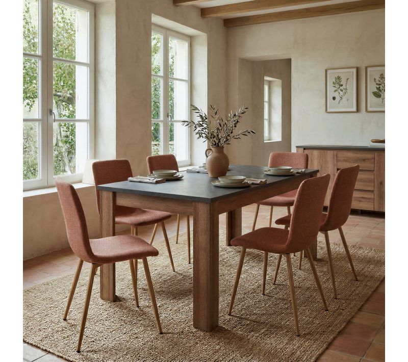 Table extensible L.180/220 cm ANVERS imitation chêne vieilli/ béton