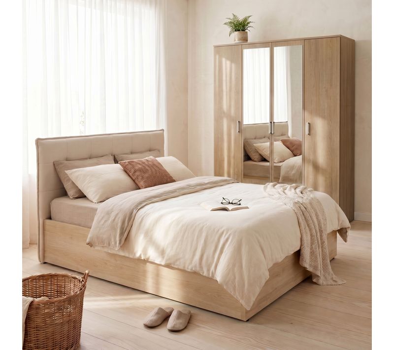 Armoire 4 portes L. 160 cm KARL imitation chêne