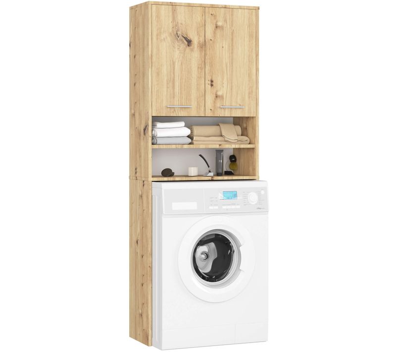 Meuble Pour Machine à Laver Akord Fin Chêne Artisan 64 Cm 2 Portes 4 Étagères 64x30x180 Cm