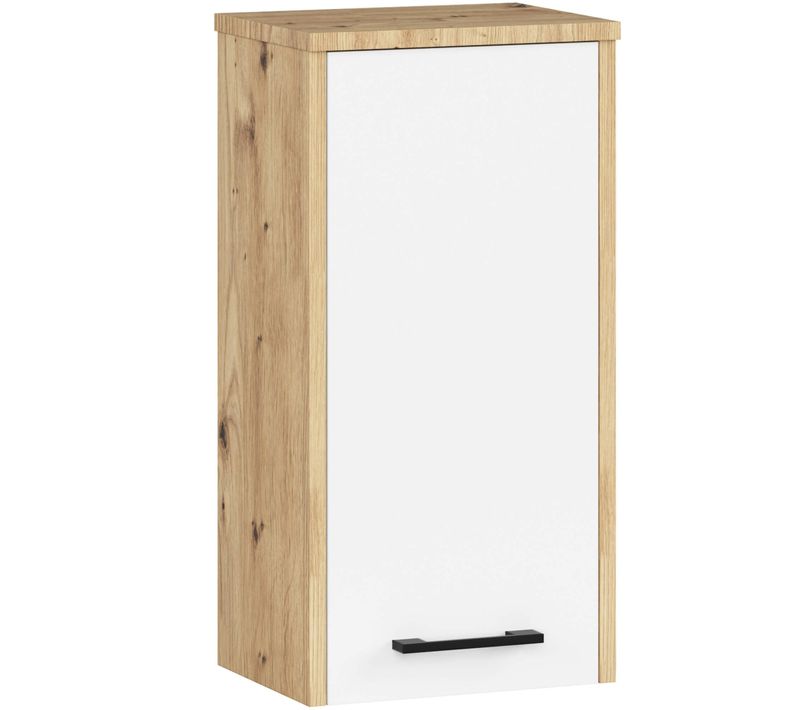 Armoire Salle De Bains Akord Fin Accr. Au Mur Chêne Artisan, Blanc 1 Porte 2 étagères 30x22,5x60 Cm