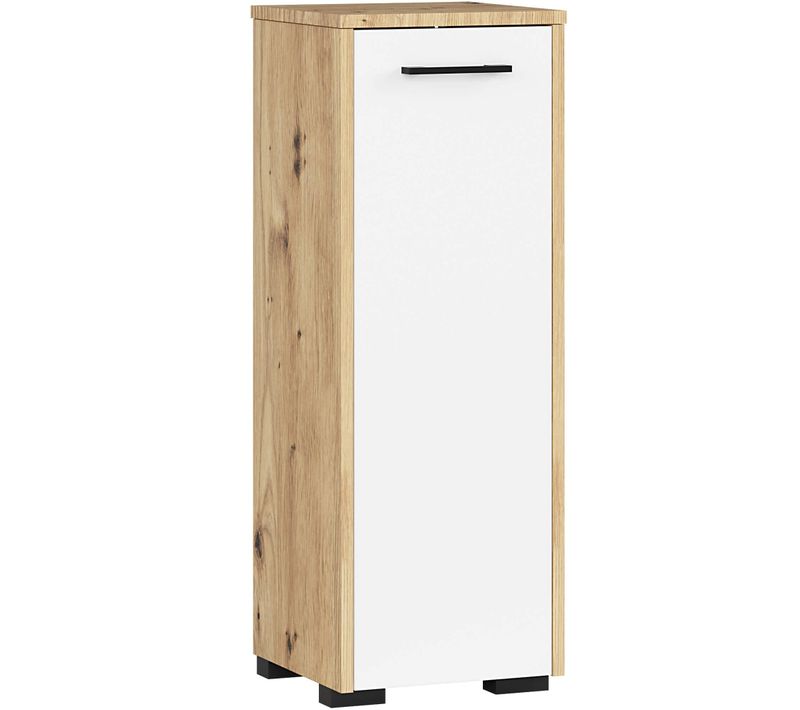 Armoire Salle De Bains Akord Fin Chêne Artisan 30 Cm 1 Porte Façade Blanche 2 étagères 30x30x85 Cm