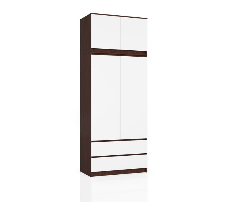 Akord Armoire Surmeuble 2 Portes 2 Tiroirs Wengé Et Blanc 90x51x234