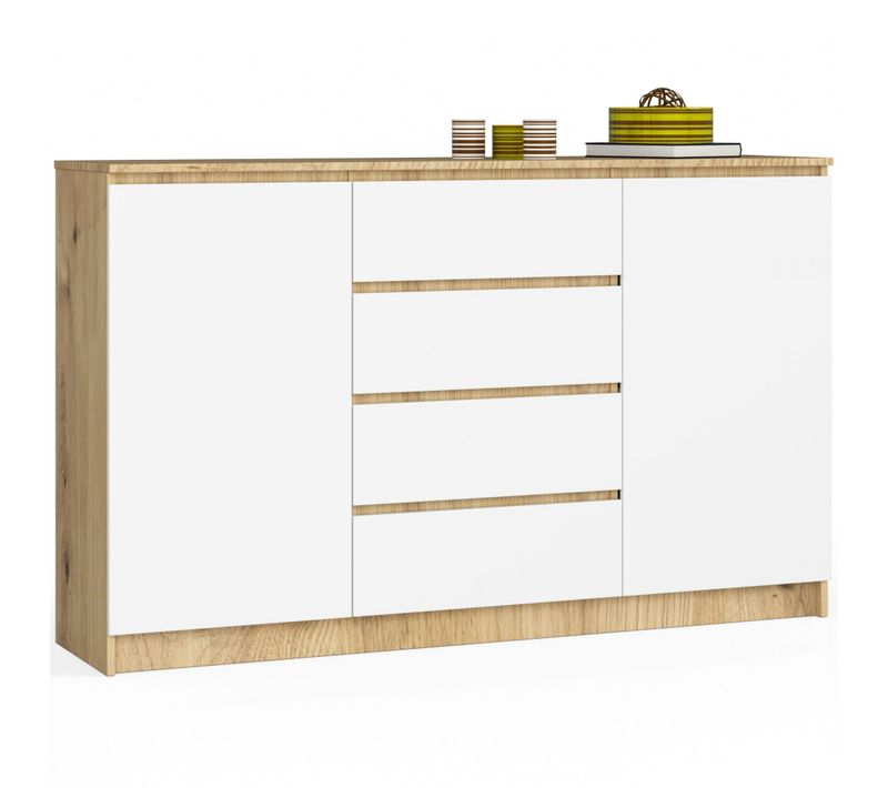 Akord Buffet 2 Portes 4 Tiroirs Chêne Artisan/blanc 160x40x99