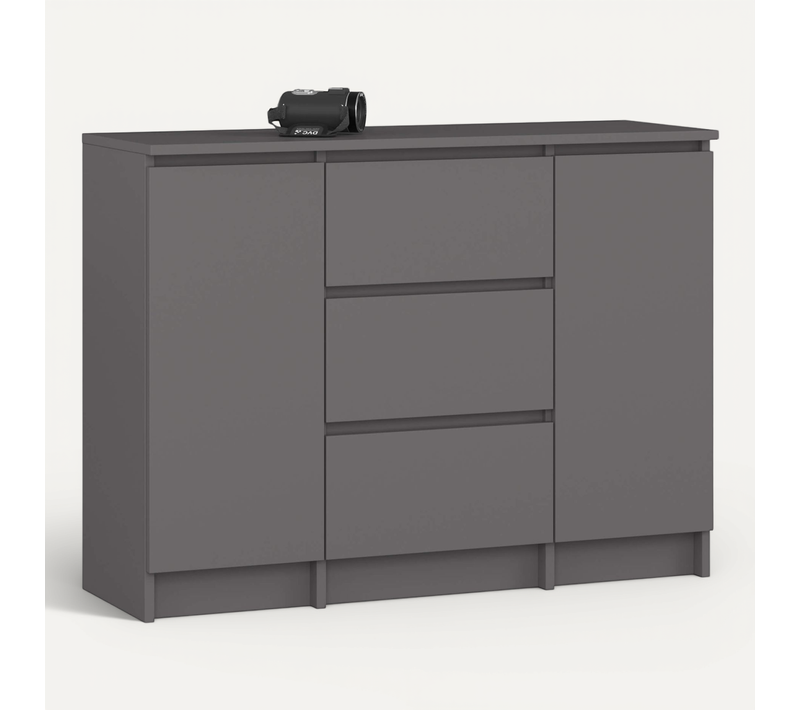 Commode K100 Gris Graphite 101 Cm 2 Portes 3 Tiroirs Façade Gris Graphite 4 Étagères 101x35x76 Cm