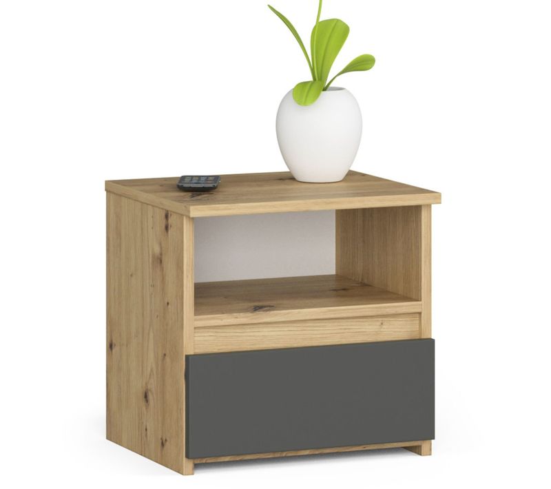 Akord Chevet De Rangement Chêne Artisan Et Gris Graphite Design Contemporain 40x35x40