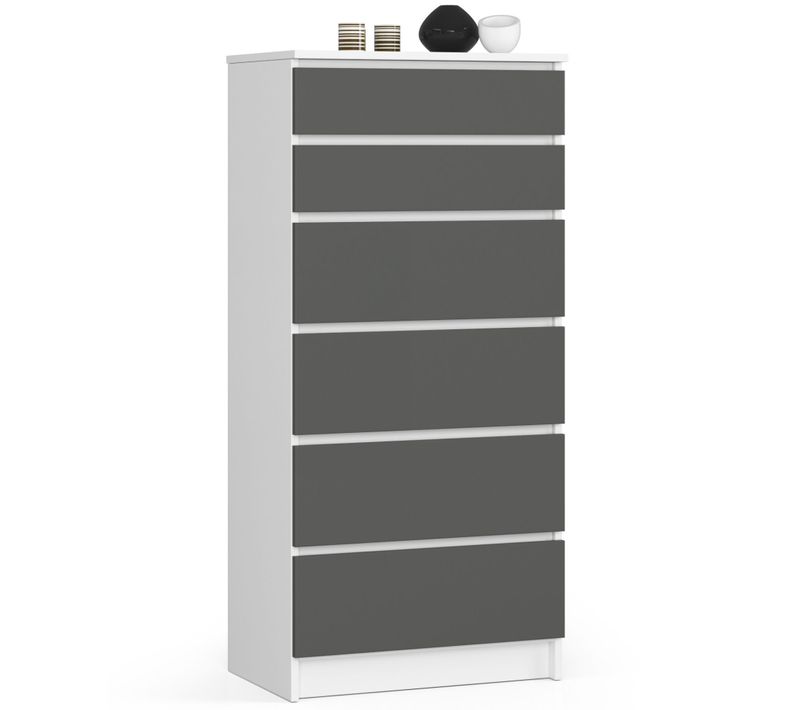 Akord Commode 6 Tiroirs Blanc/gris Graphite 60x40x130