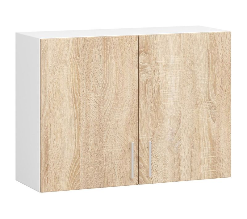 Meuble De Cuisine Haut W80 Lima Modulable Blanc 80 Cm 2 Portes Façade Chêne Sonoma 2 Étagères