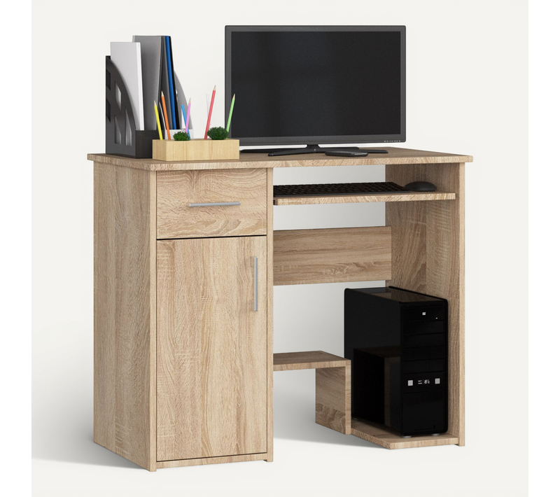 Bureau D'ordinateur Jay Chêne Sonoma 90 Cm 1 Porte 1 Tiroir Façade Chêne Sonoma 3 étagères