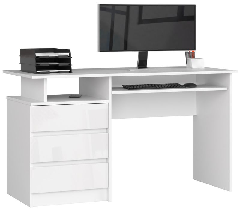 Akord Bureau 3 Tiroirs Blanc/blanc Brillant 135x60x77