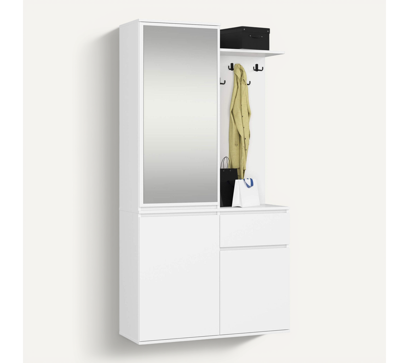 Ensemble De Meubles D'entrée Entro Blanc Avec Armoire Et Miroir 95x35x183 Cm