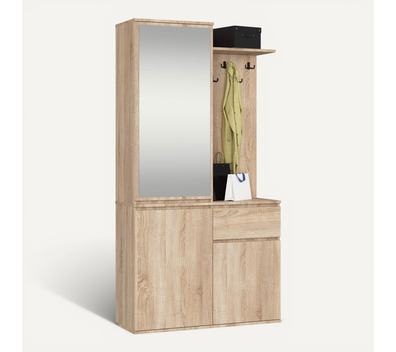 Ensemble De Meubles D'entrée Entro Chêne Sonoma Avec Armoire Et Miroir 95x35x183 Cm