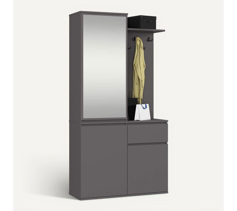 Ensemble De Meubles D'entrée Entro Gris Graphite Avec Armoire Et Miroir 95x35x183 Cm