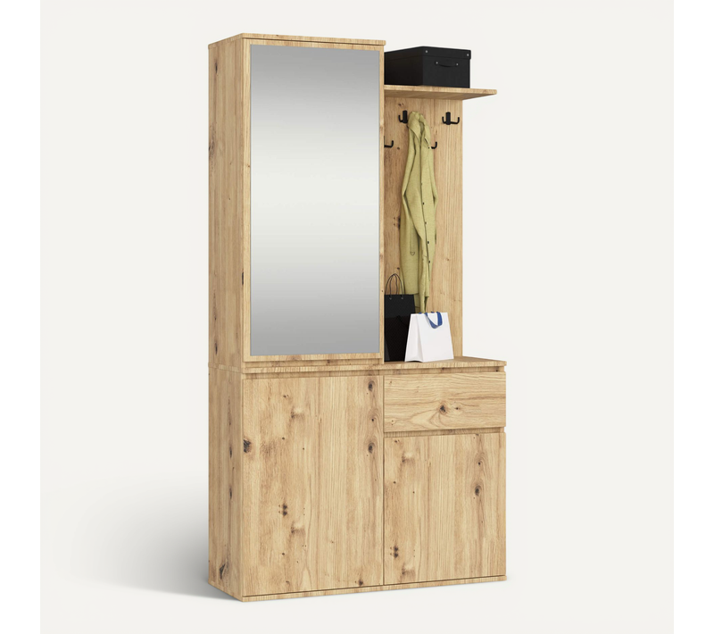 Ensemble De Meubles D'entrée Entro Chêne Artisan Avec Armoire Et Miroir 95x35x183 Cm