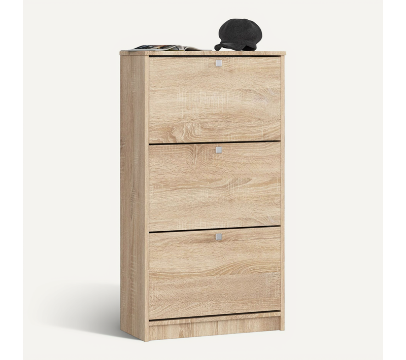 Meuble à Chaussures Chêne Sonoma 60 Cm 3 Portes Façade Chêne Sonoma 3 Étagères 60x28,5x113 Cm