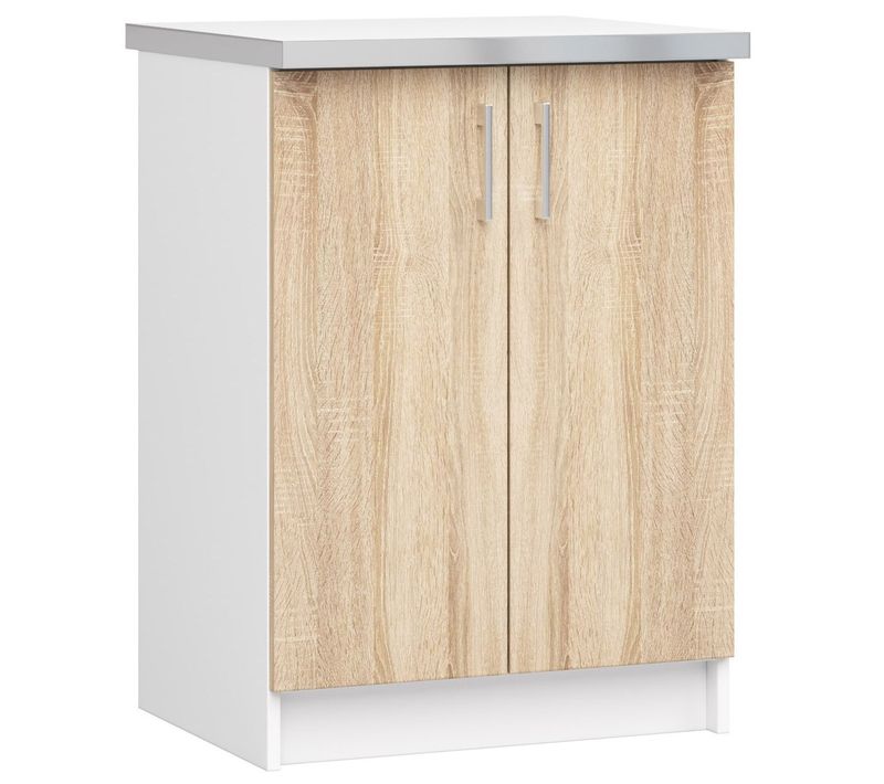 Meuble De Cuisine Bas S60 Lima Modulable Blanc 60 Cm 2 Portes Façade Chêne Sonoma 2 Étagères