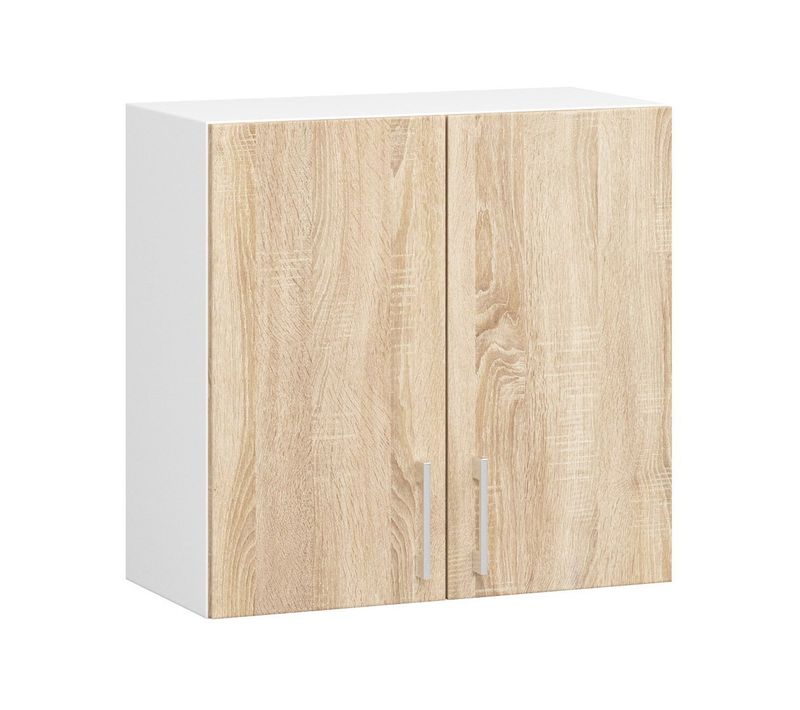 Meuble De Cuisine Haut W60 Lima Modulable Blanc 60 Cm 2 Portes Façade Chêne Sonoma 2 Étagères