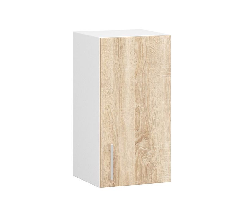 Meuble De Cuisine Haut W30 Lima Modulable Blanc 30 Cm 1 Porte Façade Chêne Sonoma 2 Étagères
