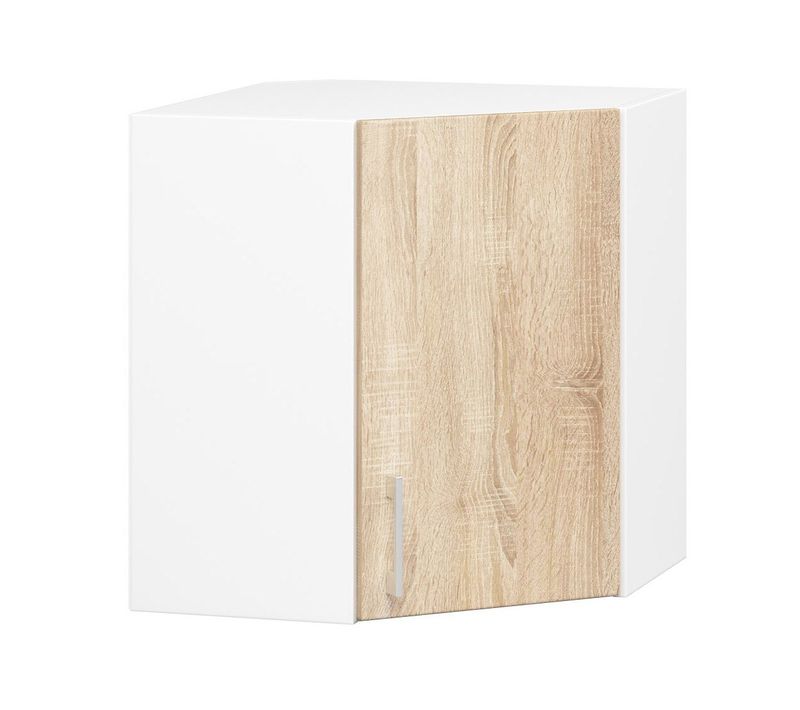 Meuble De Cuisine Haut D'angle W60 Lima Modulable Blanc 60 Cm 1 Porte Façade Chêne Sonoma 2 Étagères