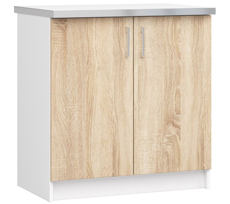 Meuble De Cuisine Bas S80 Lima Modulable Blanc 80 Cm 2 Portes Façade Chêne Sonoma 2 Étagères