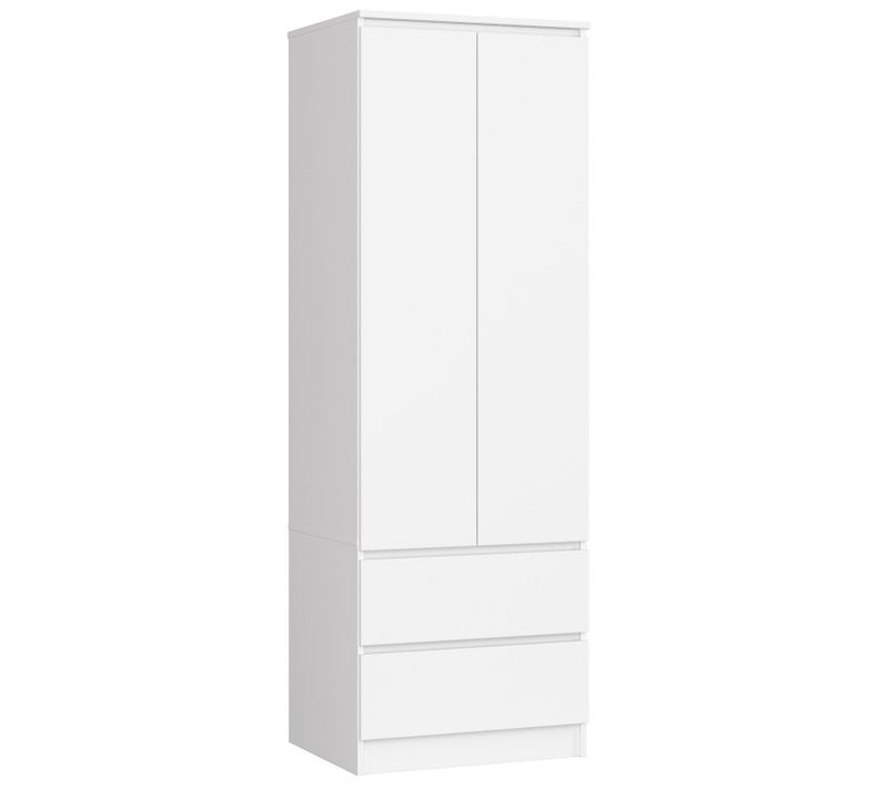 Armoire S60 Blanche 60 Cm 2 Portes 2 Tiroirs Façade Blanche 1 étagère 60x51x180 Cm