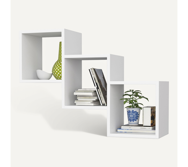 Étagère Murale Star Blanche 78 Cm Façade Blanche 3 Étagères 78x20x55 Cm
