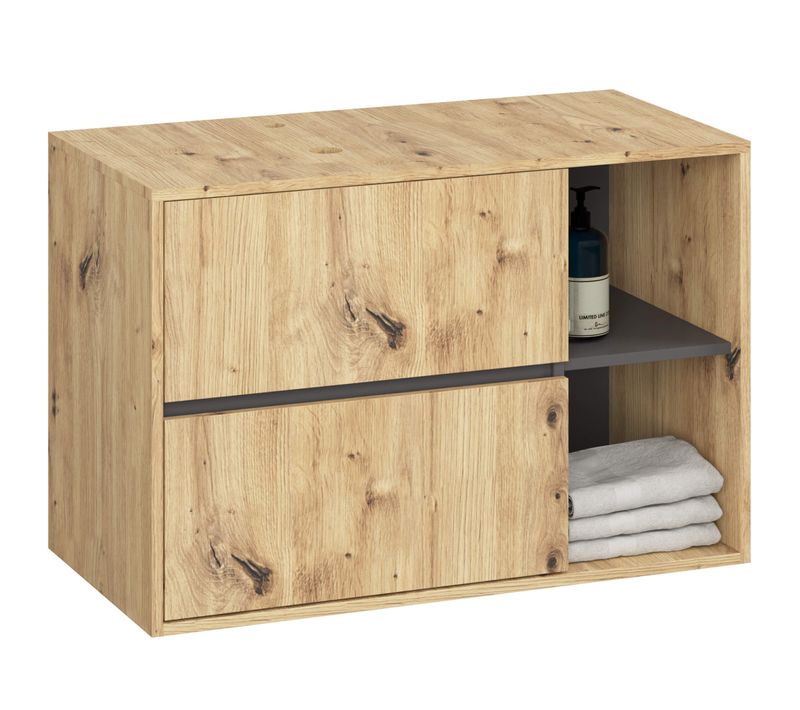 Meuble salle de bains VAMI sans vasque suspendu Chêne Artisan et Gris Graphite 90x45,5x60 cm